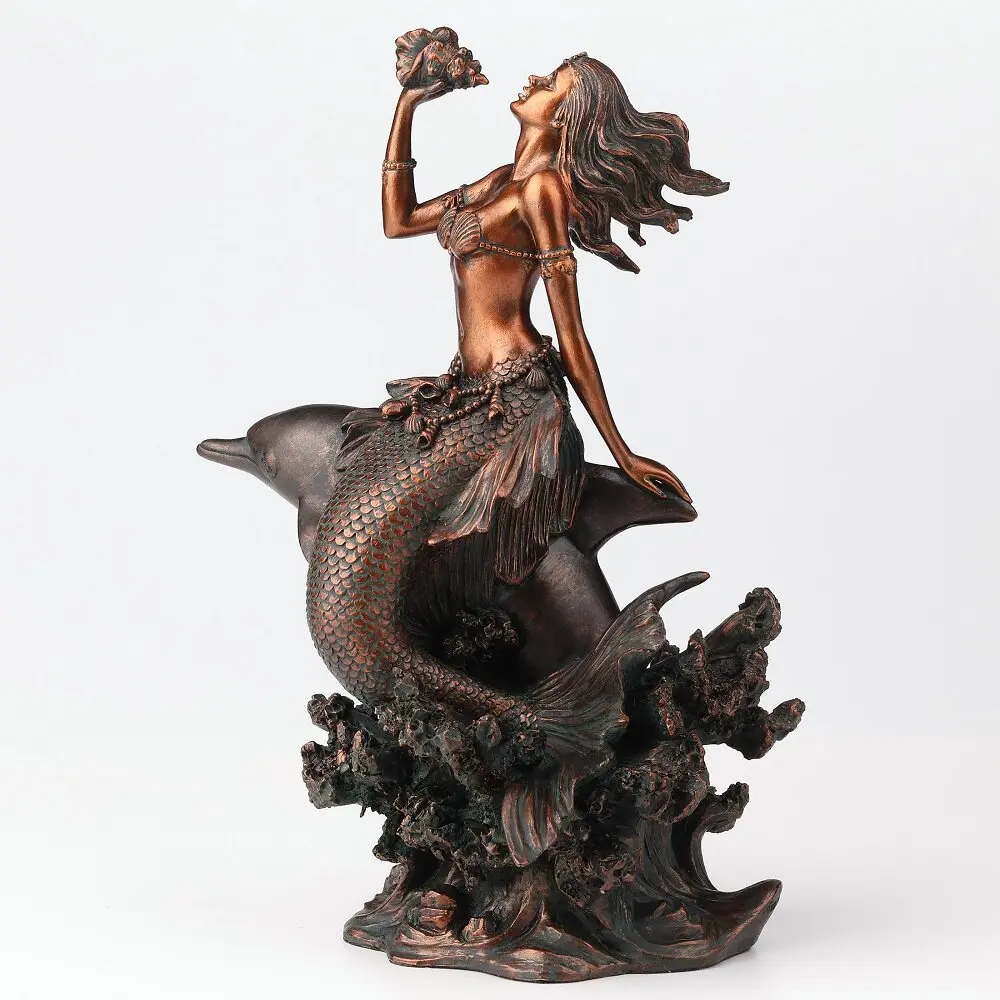 Mermaid Dolphin Figurine Ocean Theme Decor Sculpture Resin Craft Statue for Home Living Room Bedroom Office Desktop Decoration