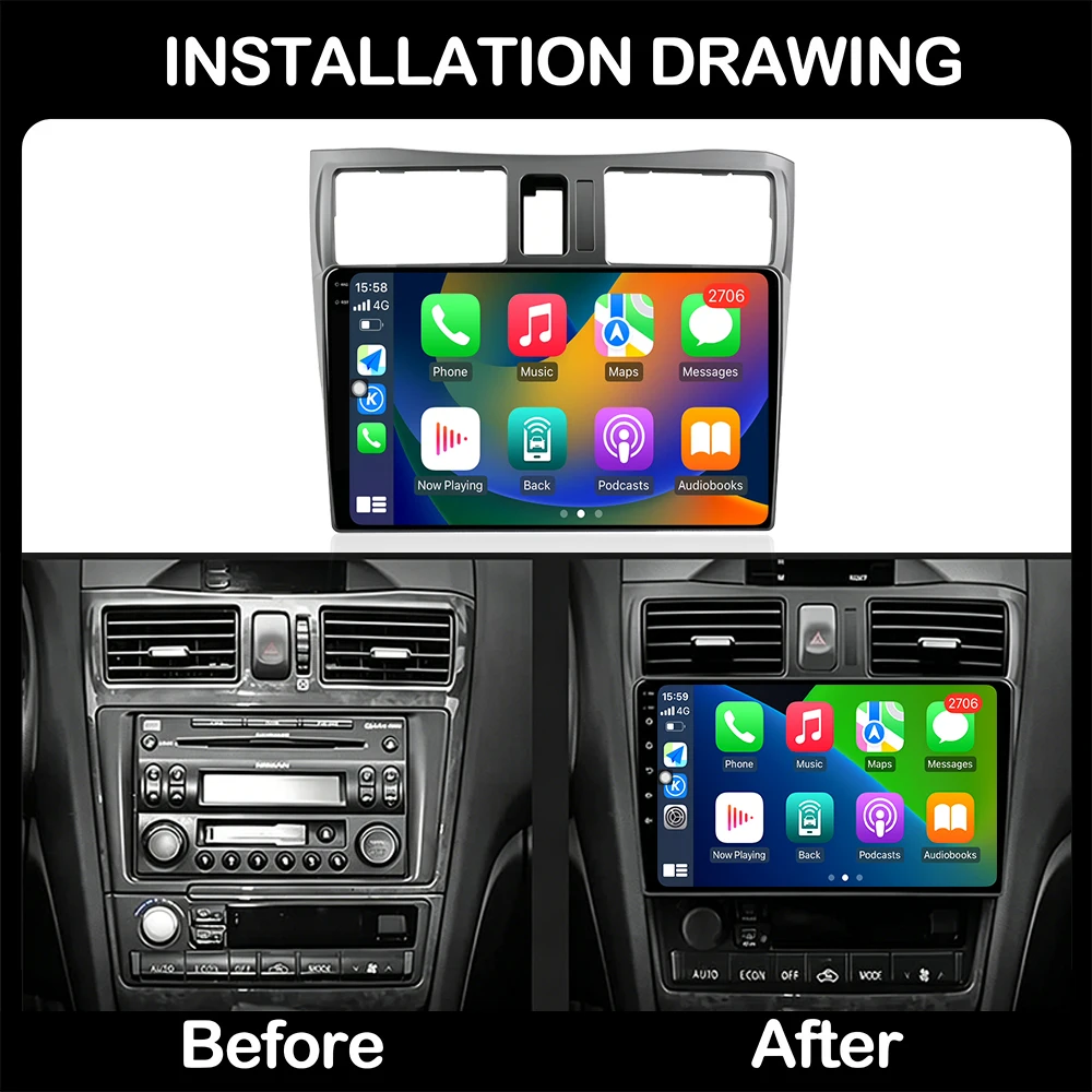 Car intelligent system For Nissan Cefiro A33 1998-2003 Navigation GPS Wireless CarPlay Car Multimedia Screen Head Unit Wifi BT