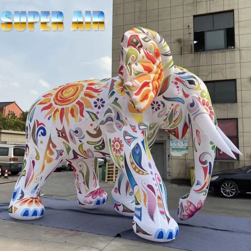 Custom Oxford Fabric Inflatable Elephant with Art Pattern for Festival Advertising
