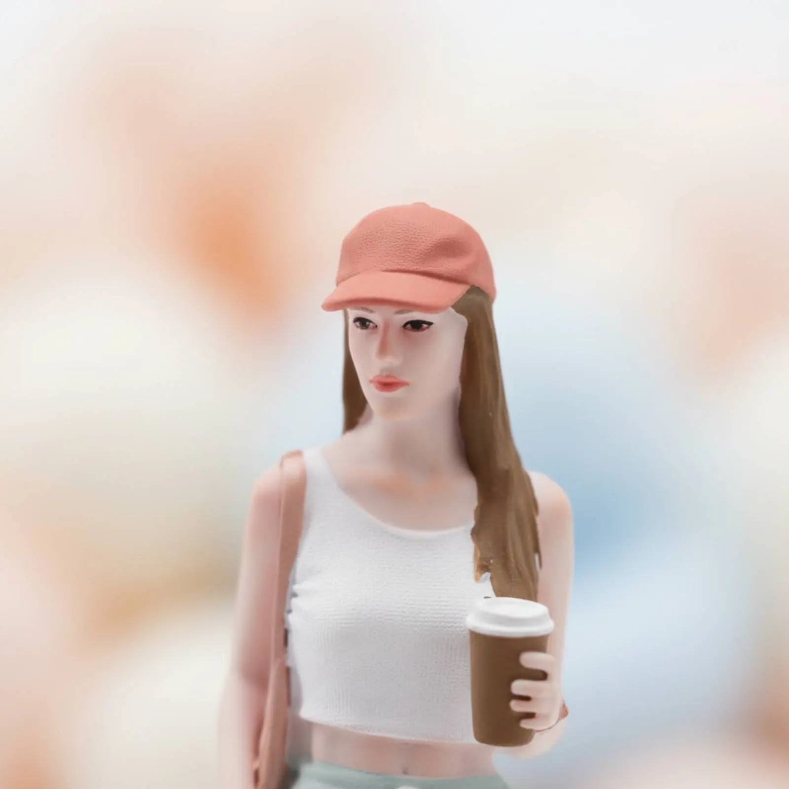 

Girl Figure Holding Coffee Colorful Street Fashion Miniature Girl Mini Woman Statue Scene Setting Accessory Realistic Pose