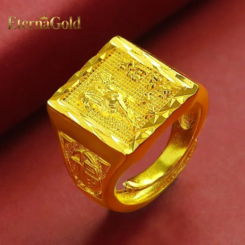 

EternaGold Fashion 24K real gold Success Ring Men's 999 Gold Open Ring Fashion domineering men's