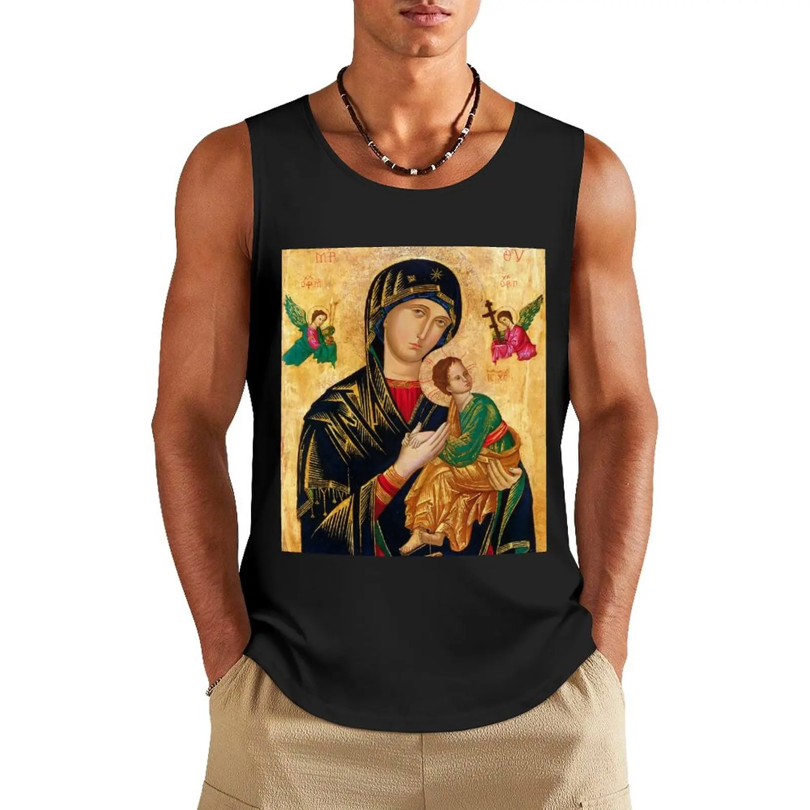 

Our Lady of Perpetual Help, Russian orthodox icon, Madonna and Child, Virgin Mary Tank Top plain t-shirt summer clothes men 2024