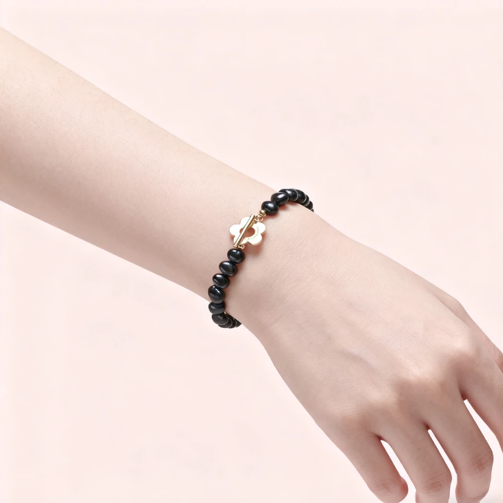 

Dainashi 2025 New Arrivals 5-6mm Black Color Baroque Freshwater Pearl Bracelet for Women 16cm 18cm 20cm Flower Buckle Bracelet