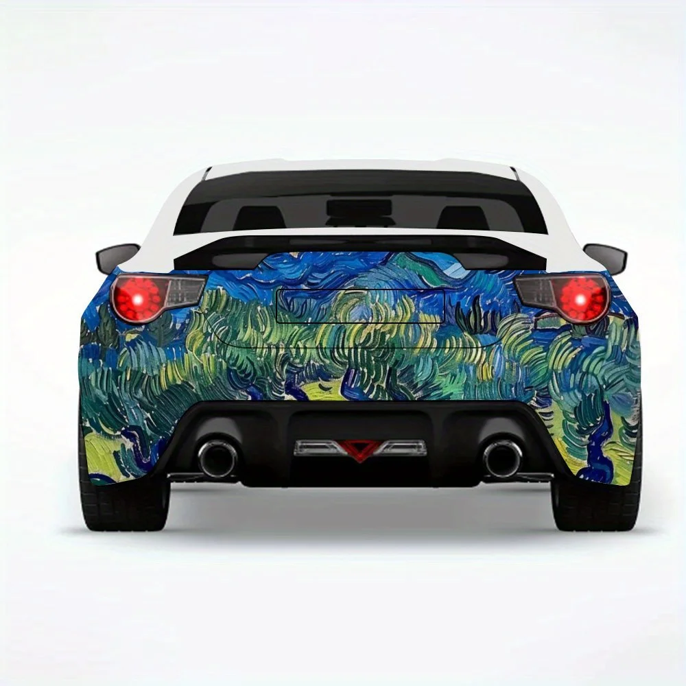 Van Gogh - style Mountain Landscape Car StickerVinyl Decal for Car Rear, Waterproof Self-Adhesive Vinyl Stickers for Vehicle Tai