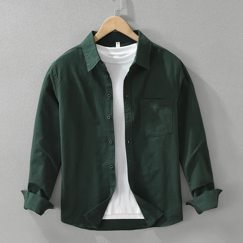 

Loose Fit Long Sve Casual irt for Men Japanese Sle Youth Faionable Versatile Cotton Top ket Detail Daily Wear