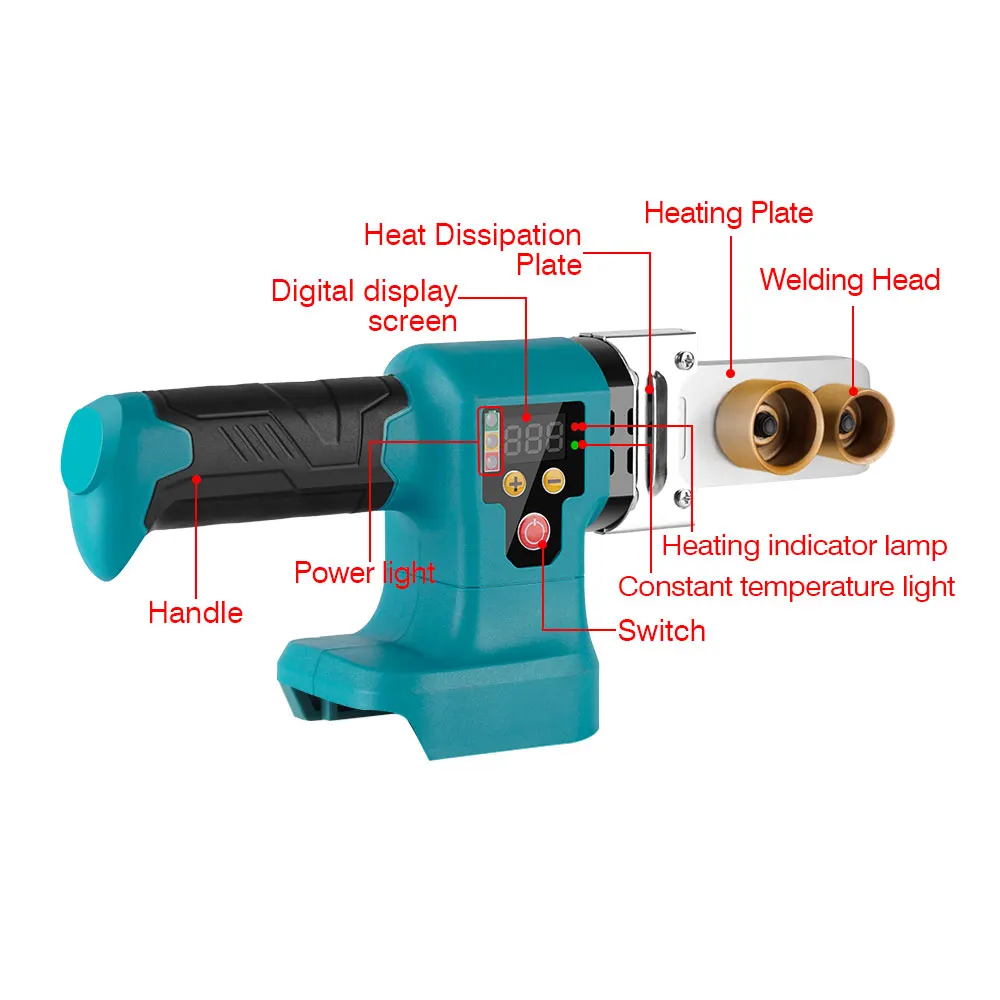 Onevan Recarregável Elétrica Hot Melt Welding Machine, Máquina de solda de plástico, Bateria Makita 18V, 1400W, 320 ° Pipe