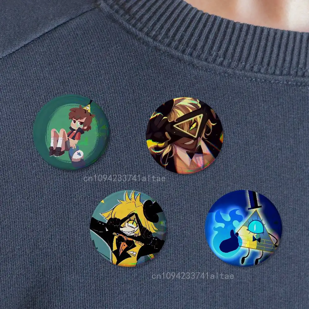 Gravity Falls Bill Cipher Badges 25mm 32mm 44mm 58mm 75mm Cartoon Brooch Pins Backpack Hat Accessories Lover Gifts