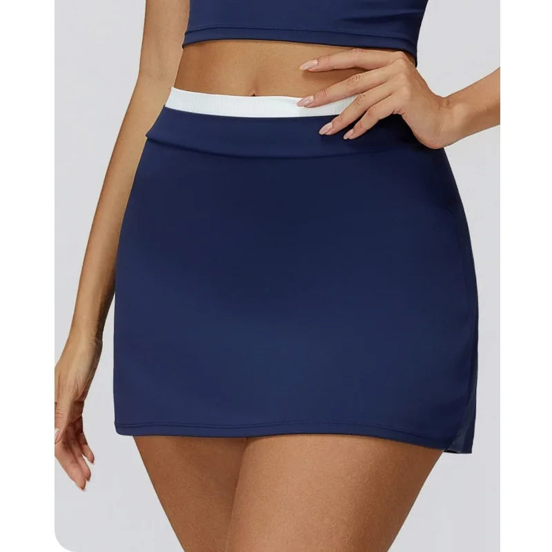 

2026 новая женская контрастная короткая юбка телесного цвета с высокой талией, искусственная спортивная юбка из двух частей, антилегкая теннисная юбка