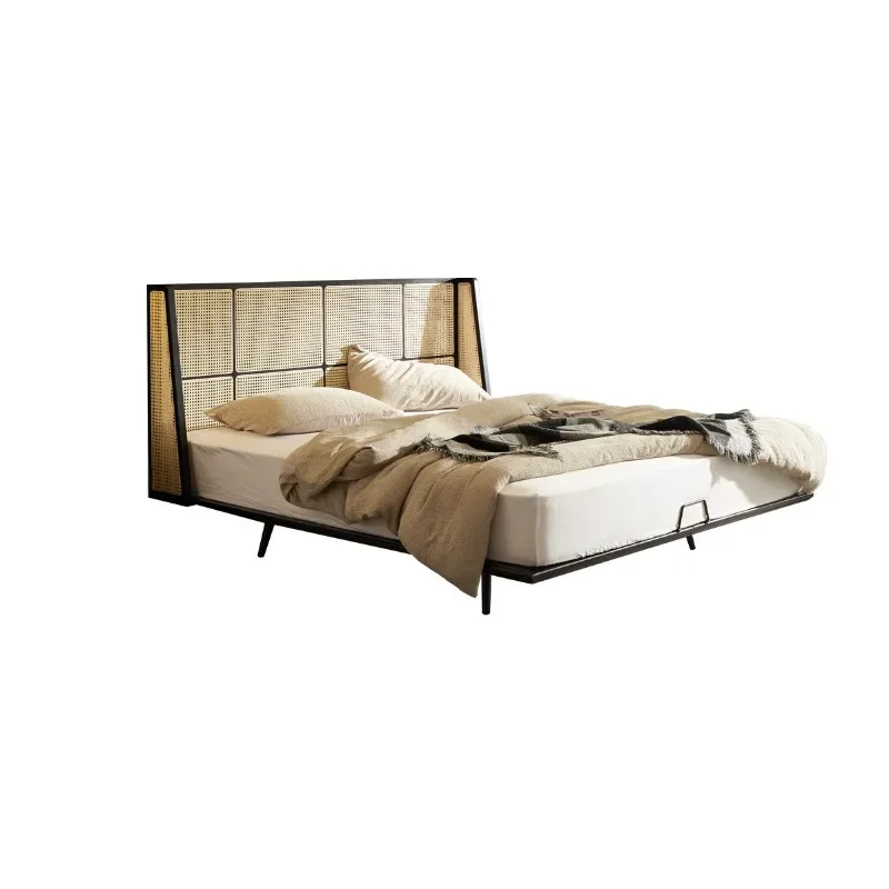 Vine woven suspended bed, ancient rattan bed, master bedroom suspended bed with induction light, solid wood double bed