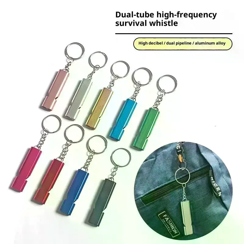 Flat Metal Dual Frequency Whistle, Portable Emergency Survival Whistle for Camping Hiking Climbing Outdoor Use
