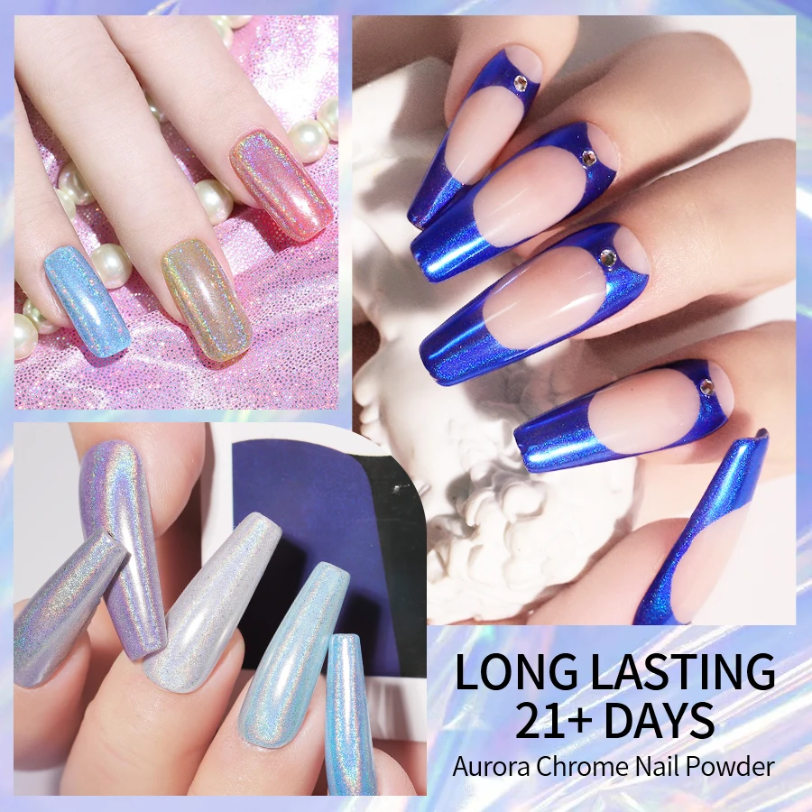 LIMEGIRL Polvere glitter per unghie Decorazione per nail art Effetto specchio metallico Polvere di pigmento olografica Aurora Chameleon per nail art