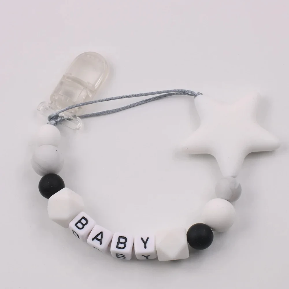 Baby Pacifier Clip Chain Silicone Five Pointed Star Nipple Pacifier Name Holder Baby Newborn Shower Gifts