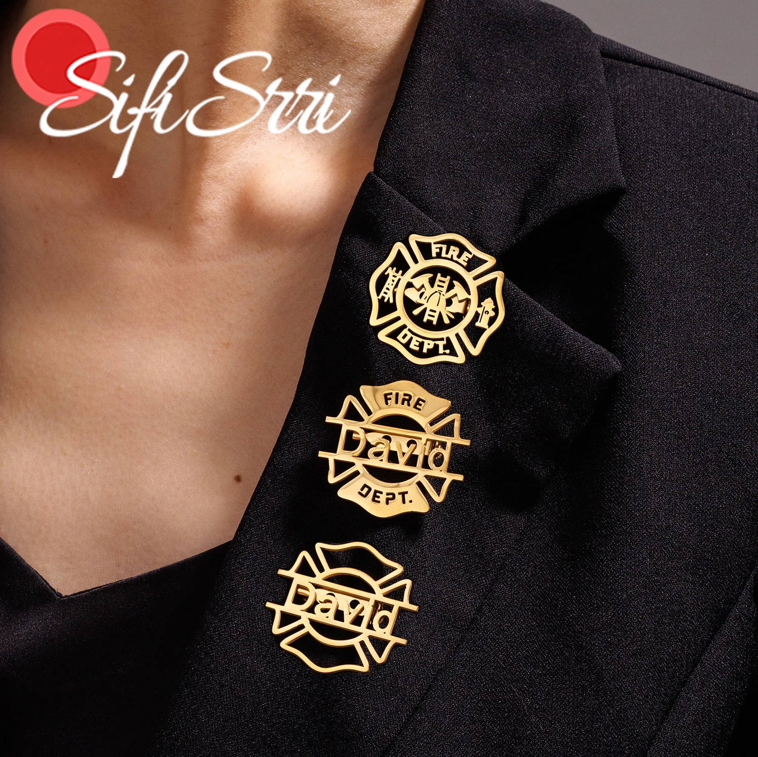 

Sifisrri Custom Name Brooch Stainless Steel Jewerly For Women Men Fire Wife Firefighter Badge Personalized Emergency Tag Gift