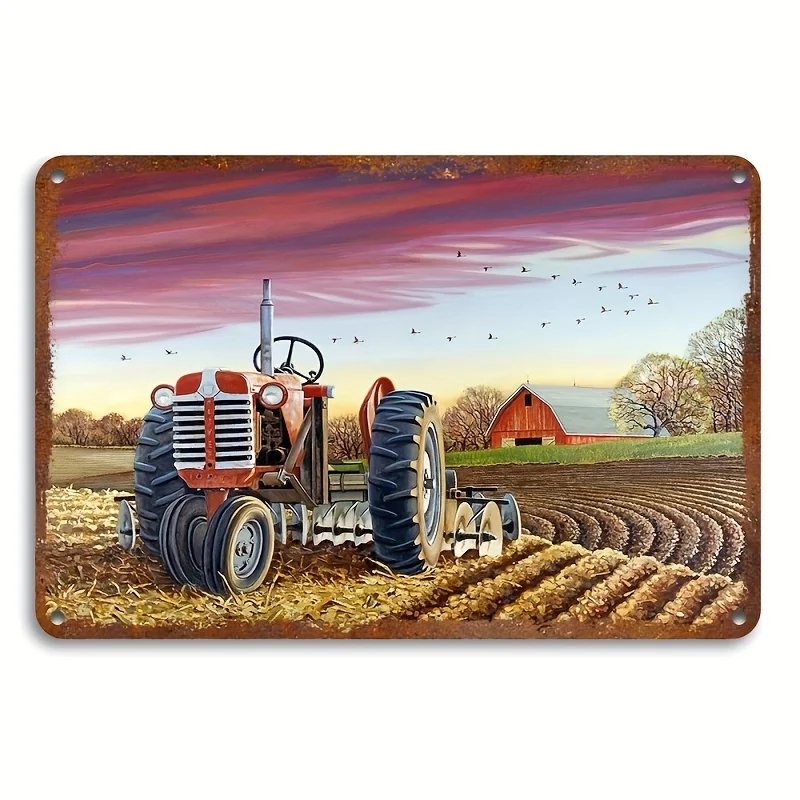 Vintage Farm Sunset Tractor Metal Tin Sign, , Inspirational  Wall Art, Rustic Iron Wall Hanging Decor for Home & Office, Coun