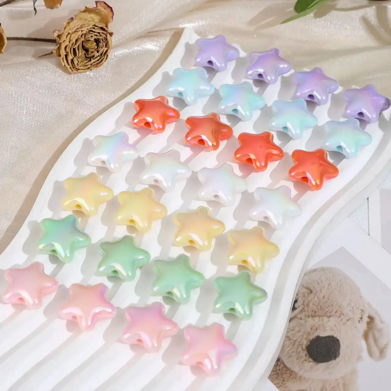 50Pcs 20MM Gradient Color Crystal Star Pendants Frosted Five-pointed Star Mussel Beads For DIY Making  Jewelry Accessories