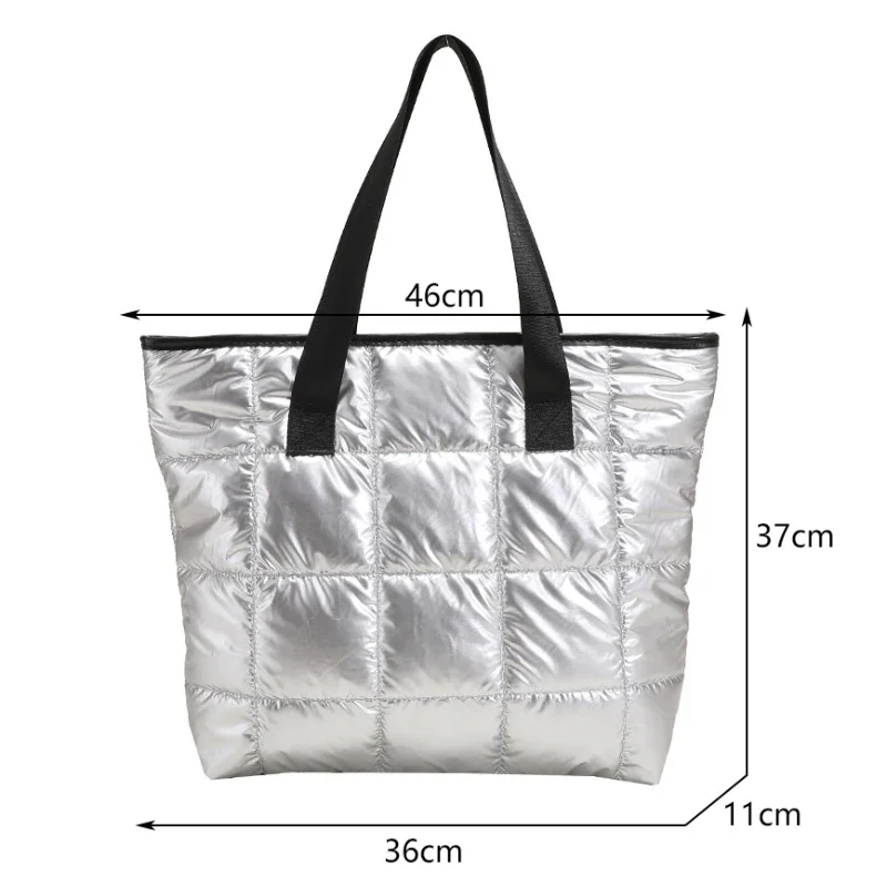 New Fashion Large Tote Padded Handbags Autumn Quilted Women Shoulder Bags Luxury PU Down Cotton Thread Crossbody Bag Winter Bag view 2