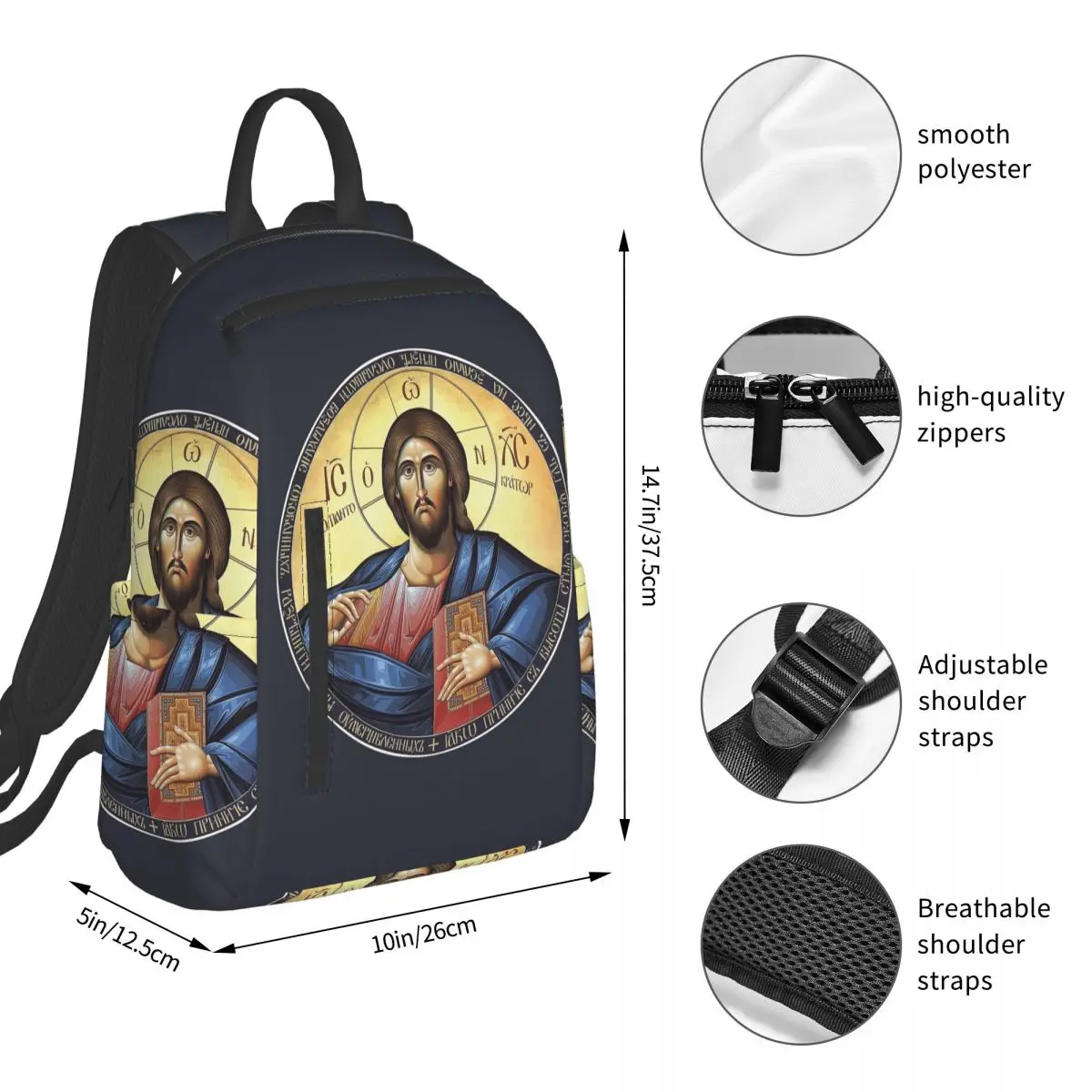 Christ Yeshua Jesus Christian Pantocrator Orthodox Icon Backpack Student BookBag Boys Girls School Bag Computer Shoulder Bags