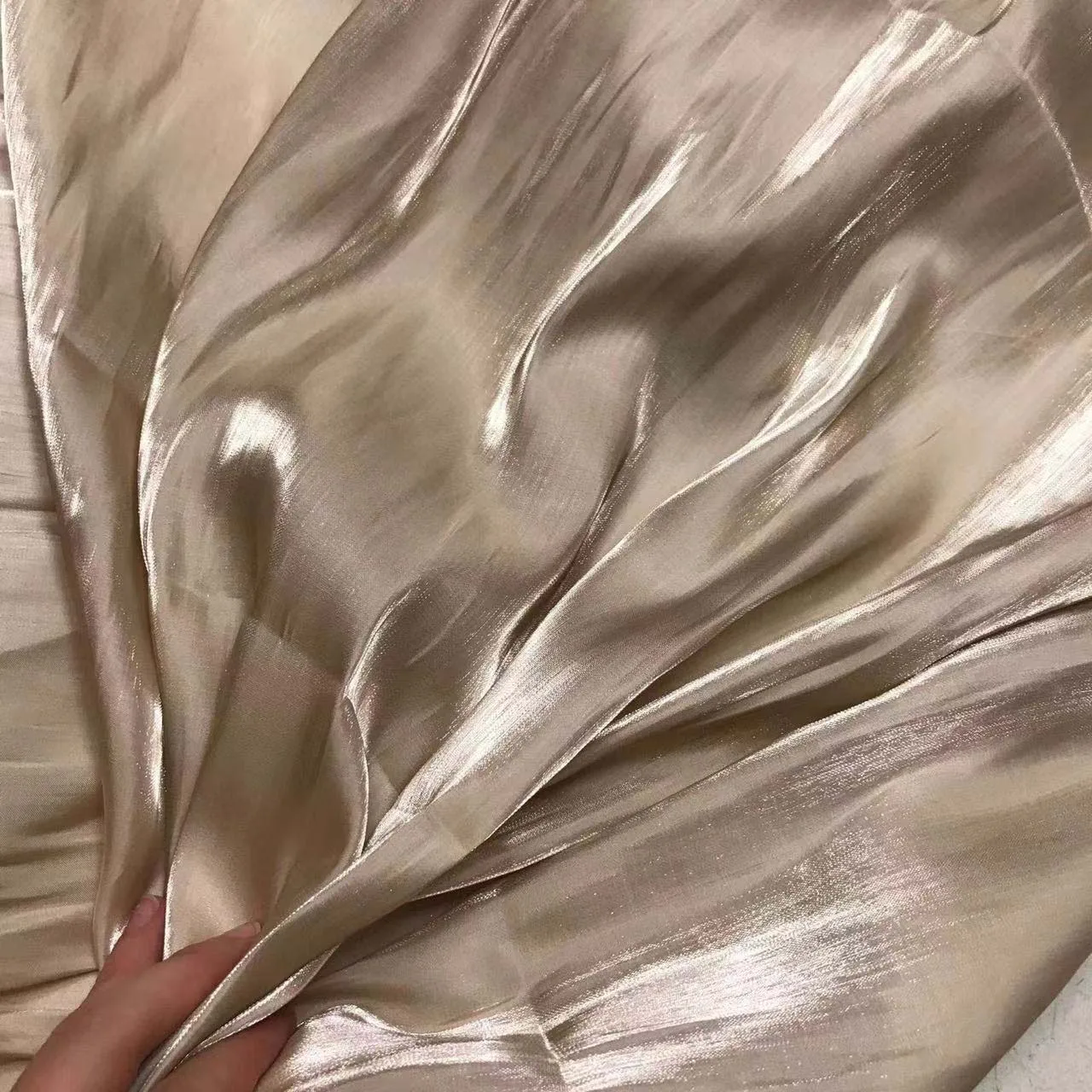 Glossy silk gradient fabric, shiny clothing fabric, polyester holographic clothing fabric, designer luxurious rainbow fabric