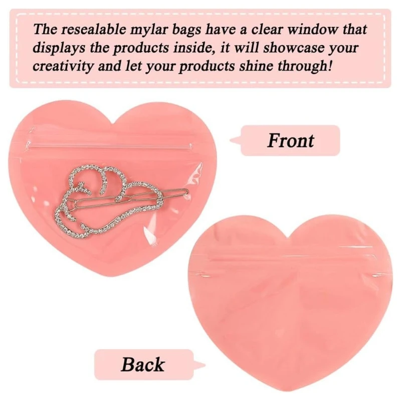 50pcs/100Pcs Bag Heart Shaped Self Sealing Jewelry Pouches Bag plastic Durable Zipper Lock Convenient Packaging Bags