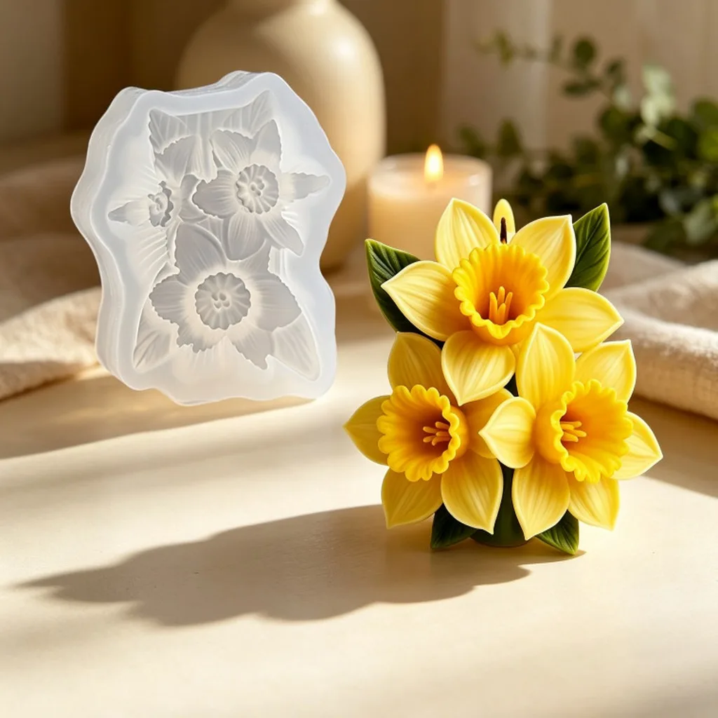 Floral Silicone Mold Lightweight Aromatherapy Candle Mold Daffodil Flower Silicone Mold Food Grade For Home Diy Creation Resin