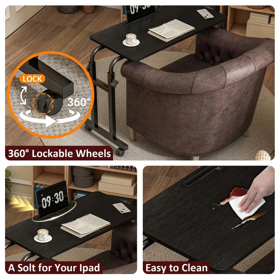 طاولة بعجلات، ارتفاع وطول قابل للتعديل فوق مكتب السرير، حامل كمبيوتر محمول بأرجل معدنية شديدة التحمل للمستشفى للبالغين