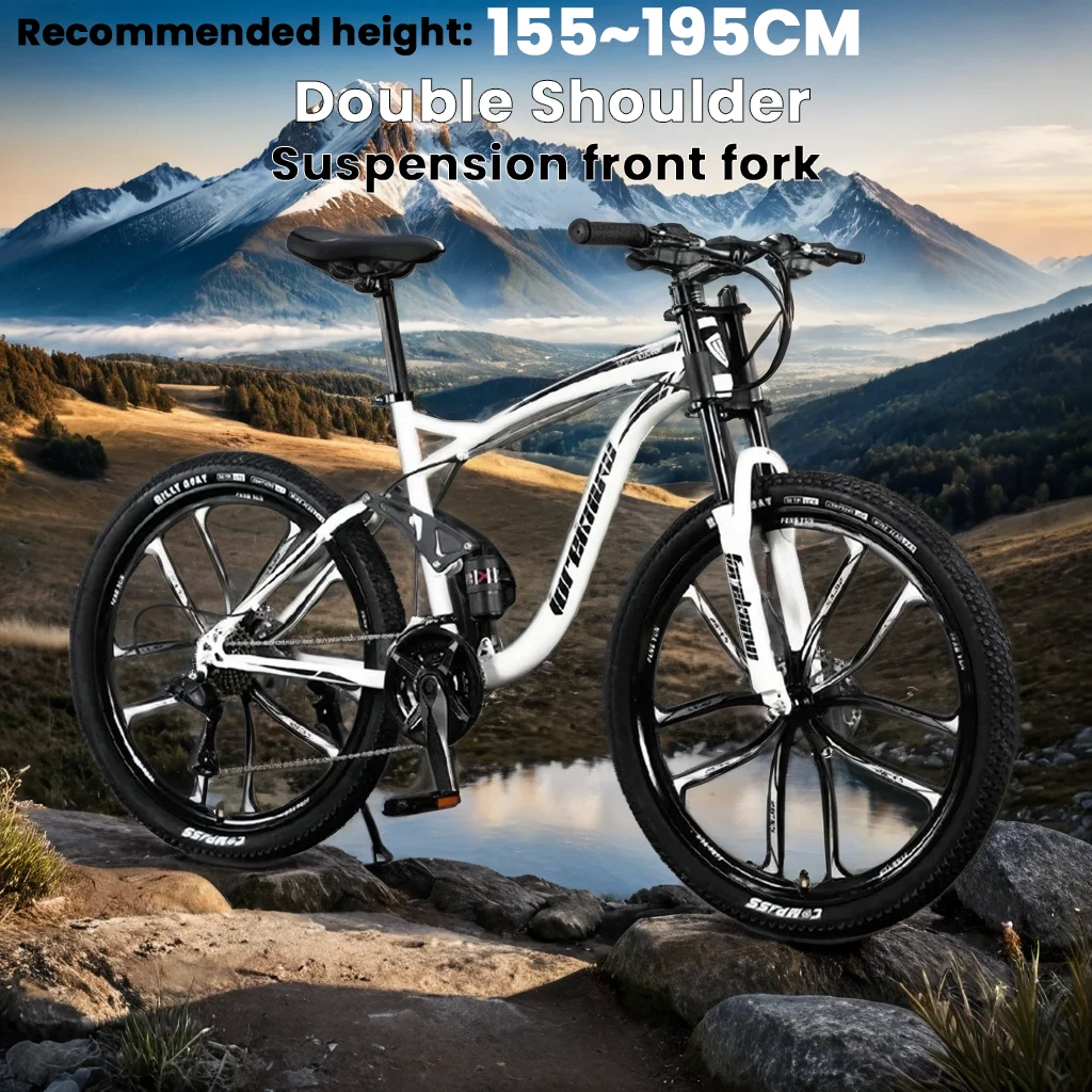 24/26 inch Shock absorption double disc brake off-road mountain bike 21/24/27/30speed high carbon steel soft tail frame MTB Bike