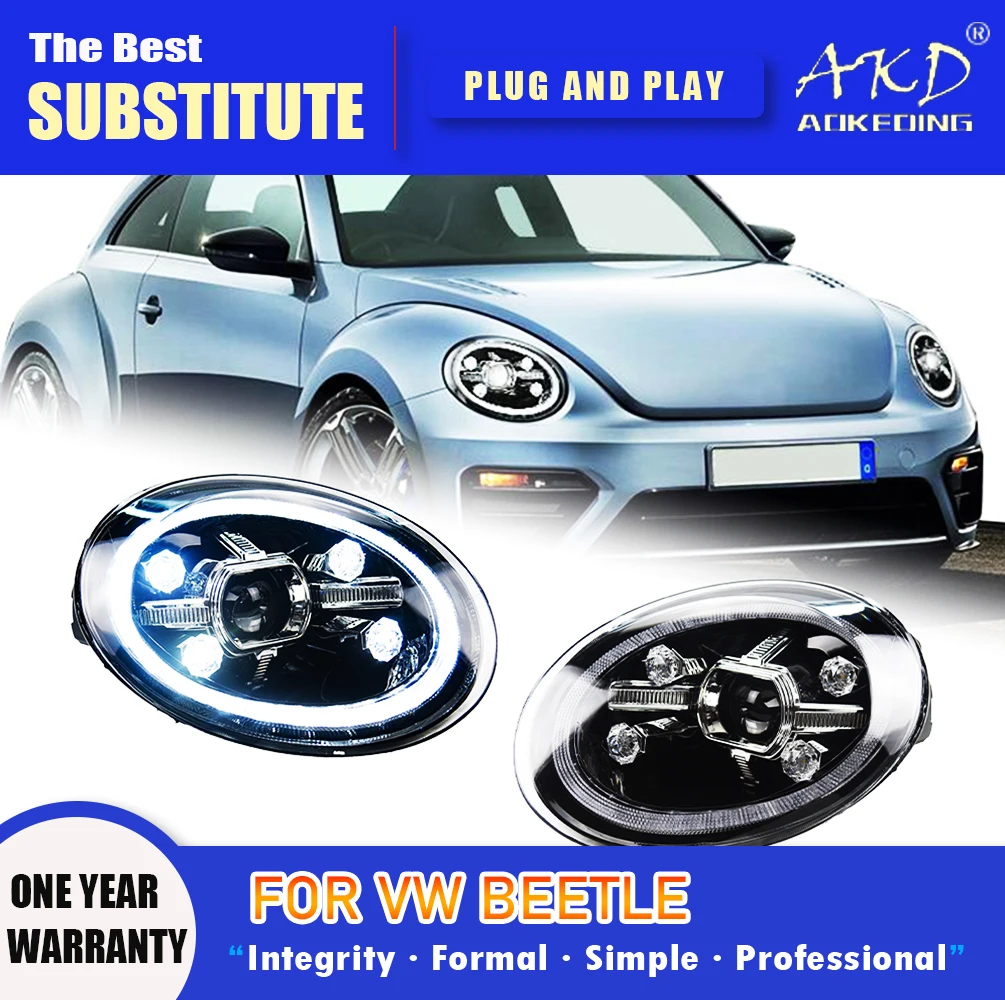 AKD Head Lamp for VW Beetle LED Headlight 2013-2021 Headlights Beetle DRL Turn Signal High Beam Angel Eye Projector Lens