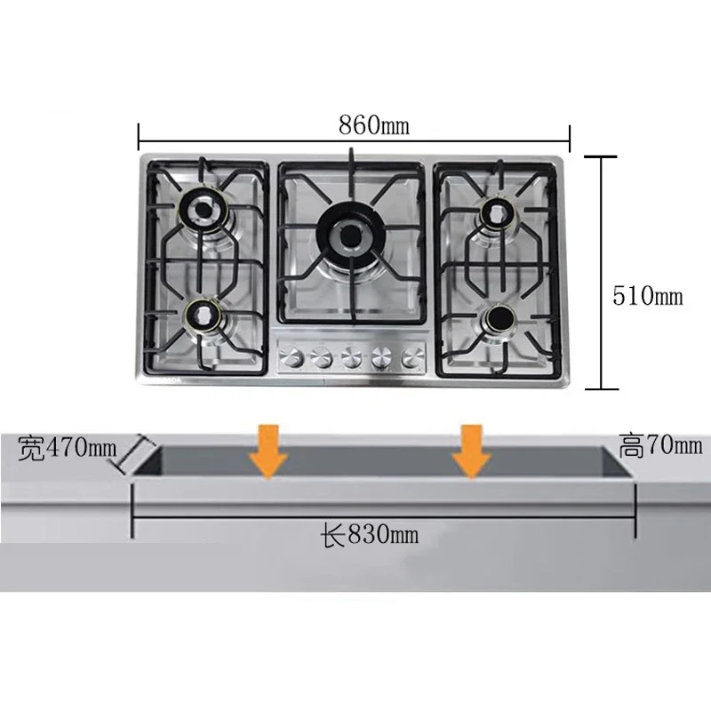 Kompor Gas Lima Lubang Baja Tahan Karat Bawaan 5 Pembakar Kompor LPG/NG Kompor Gas Konvertibel Kompor Bahan Bakar Ganda