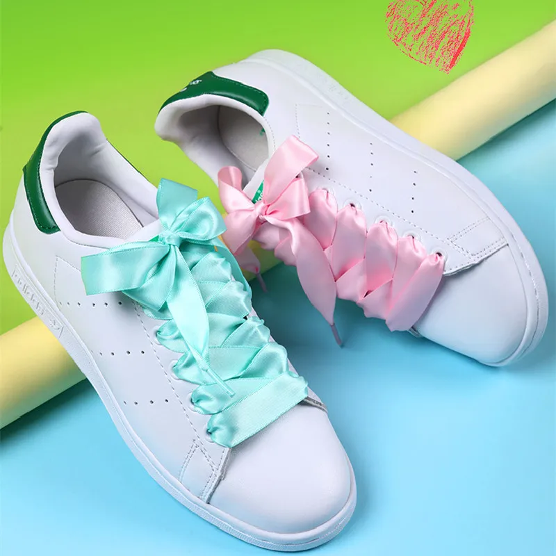 1Pair 30 Colors 2cm Width Satin Silk Ribbon Shoelaces Women High-top Canvas Sneakers White Shoe Laces String 80cm/100cm/120/140