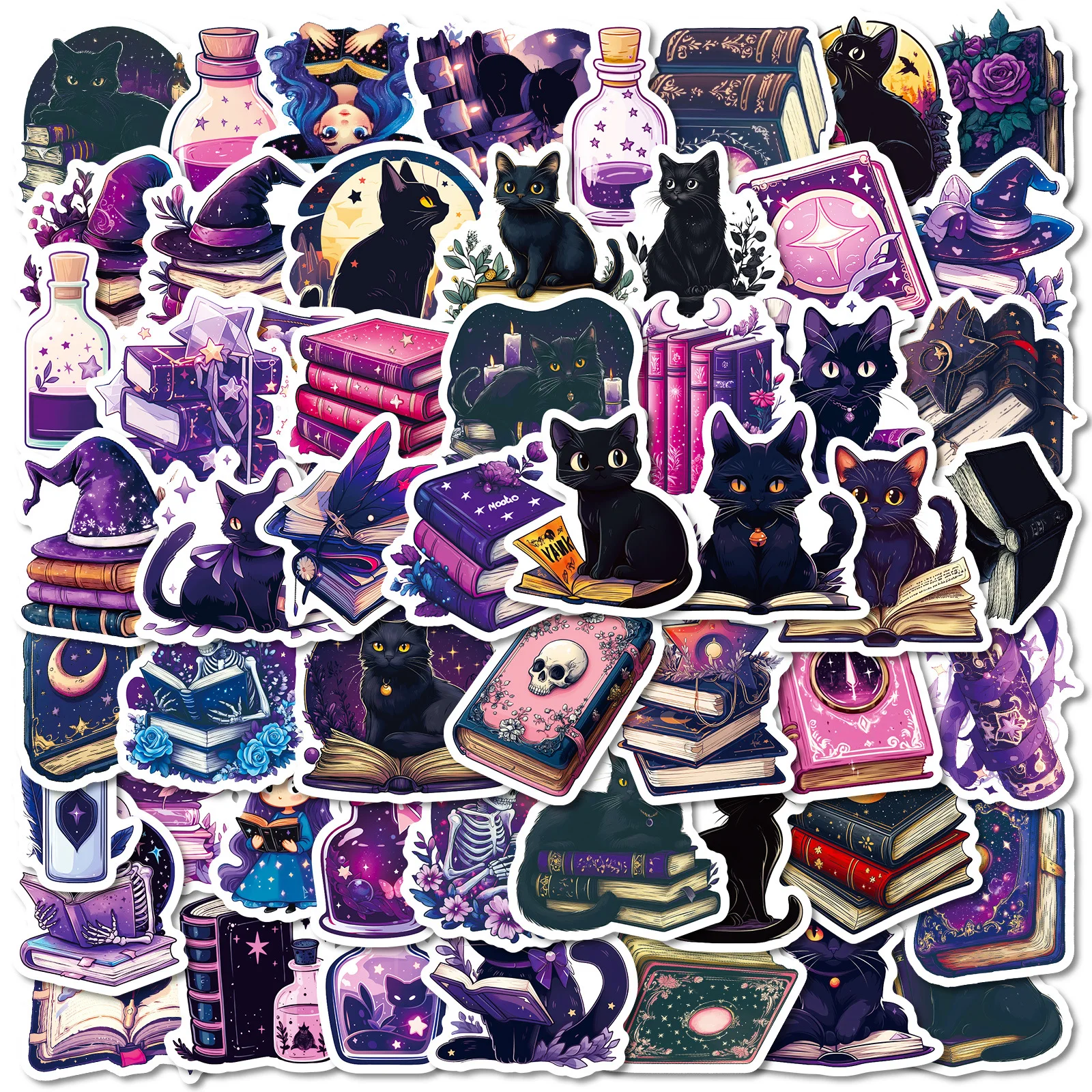 

56PCS Cartoon Purple Magic Goth Cat Graffiti Sticker Decorative Mobile Phone Case Water Cup Notebook Toy Gift Sticker