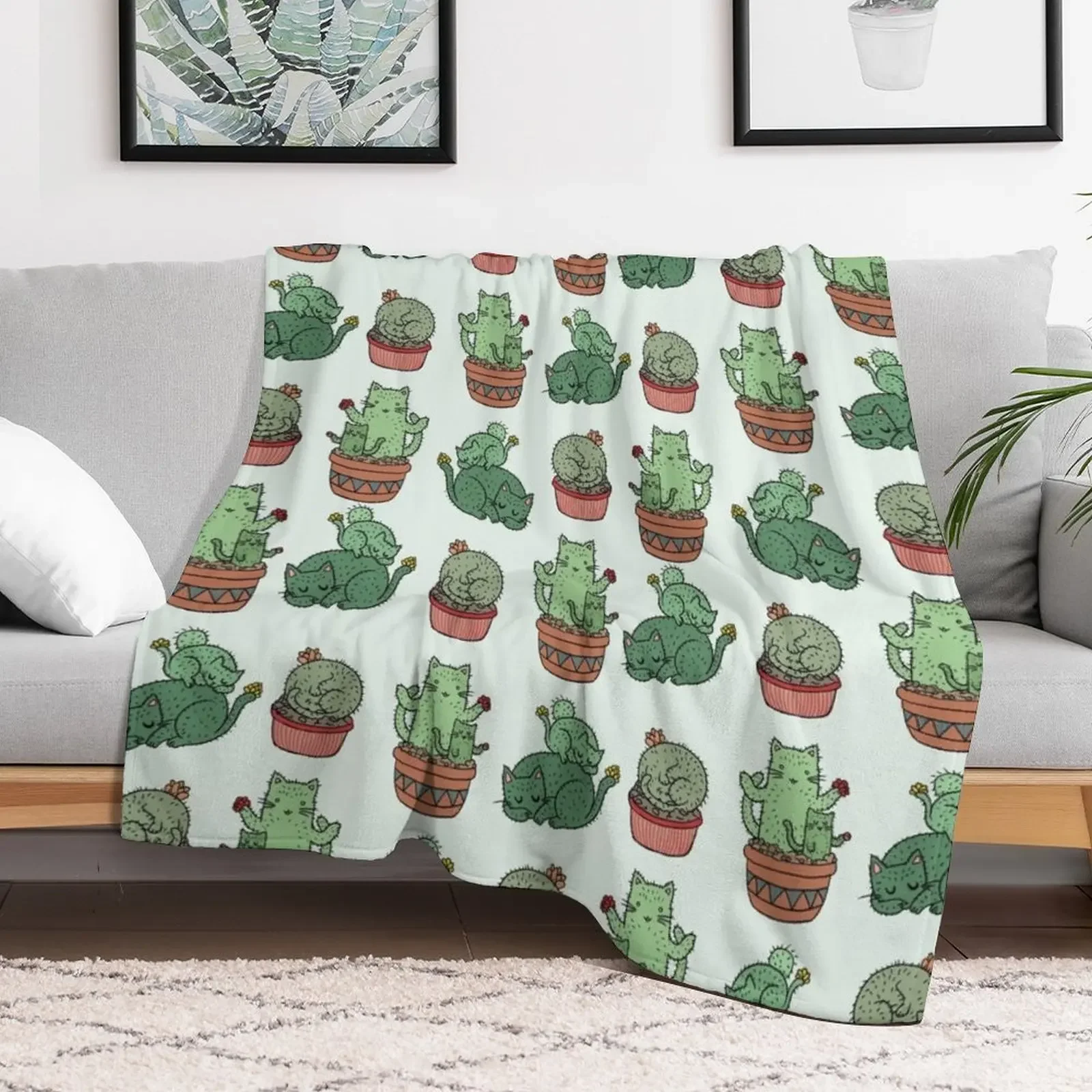 Cactus Cats Throw Blanket warm winter Bed for winter Luxury Blankets