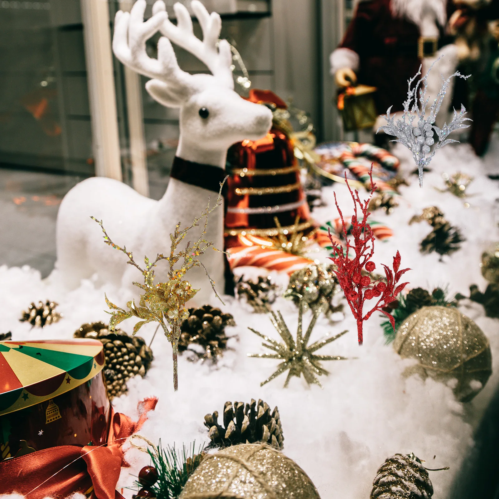 

Christmas Glitter Picks Tree Decoration Decorations Artificial Leaves for Wreath Party