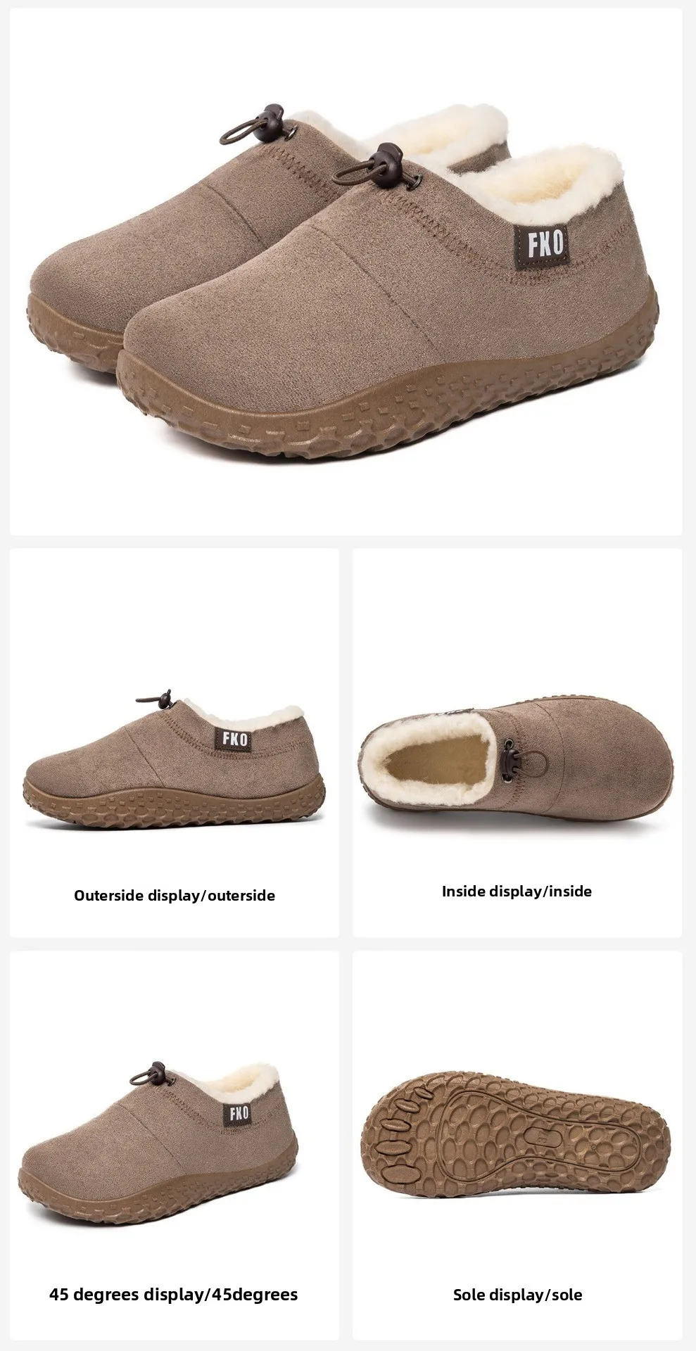 Damen-Winterschuhe mit Fleece-Futter, zum Überziehen, mit Kordelzug am Schaft, warm, rutschfest, flache Stiefeletten, für den Außenbereich, lässig, kurze Schneestiefel. – Detail 7
