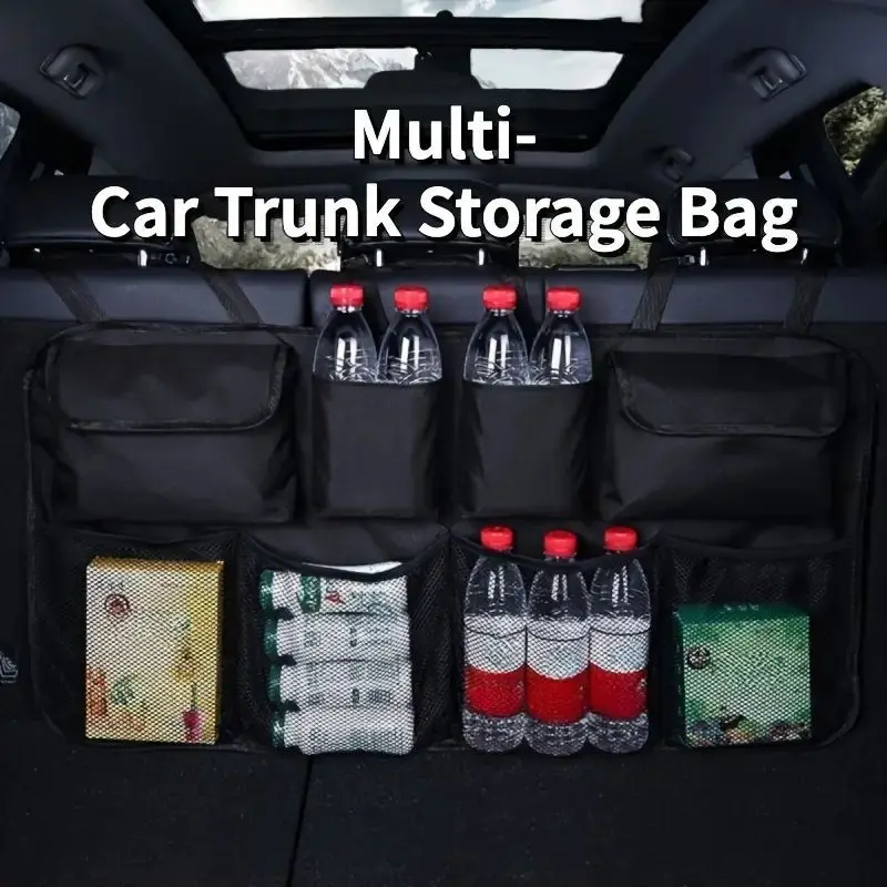 Adjustable Car Back Seat Trunk Organizer,High‑Capacity Multi‑Use Oxford Hanging Mesh Storage Bag for SUV, Jeep,Van Car Interio