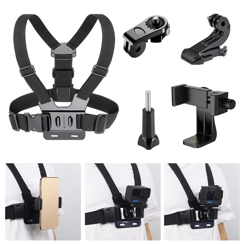 Hands-Free Sport Camera Chest Strap Mount Harness Strap Holder Cell Phone Clip Five-in-one Suit