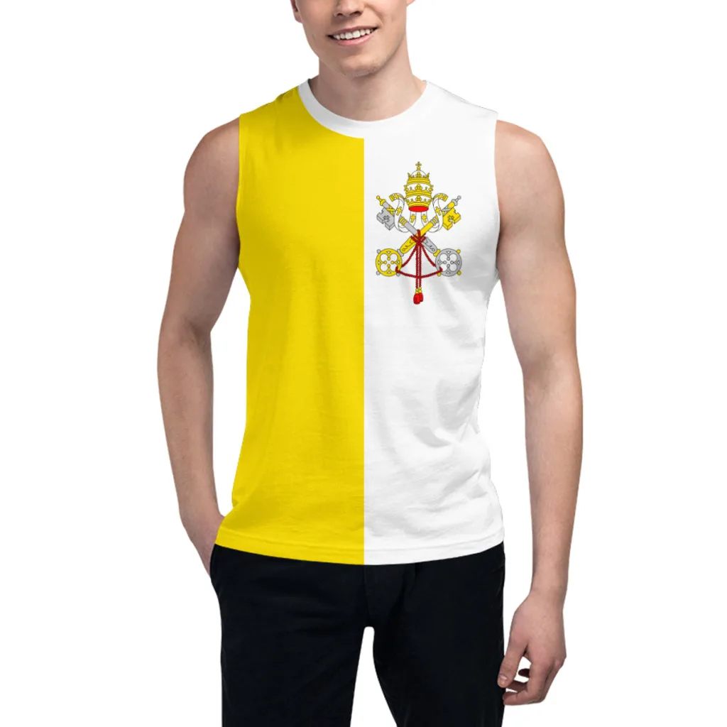 Sleeveless T-shirt Vatican City Flag 3D Men's Boys Tshirt Gyms Tank Tops Fitness Joggers Basketball Training Vest