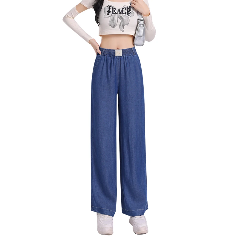 Zomer ijszijde jeans sport dames slim fit elastische taille comfortabele dunne casual broek gedrapeerd lichtgewicht ademend