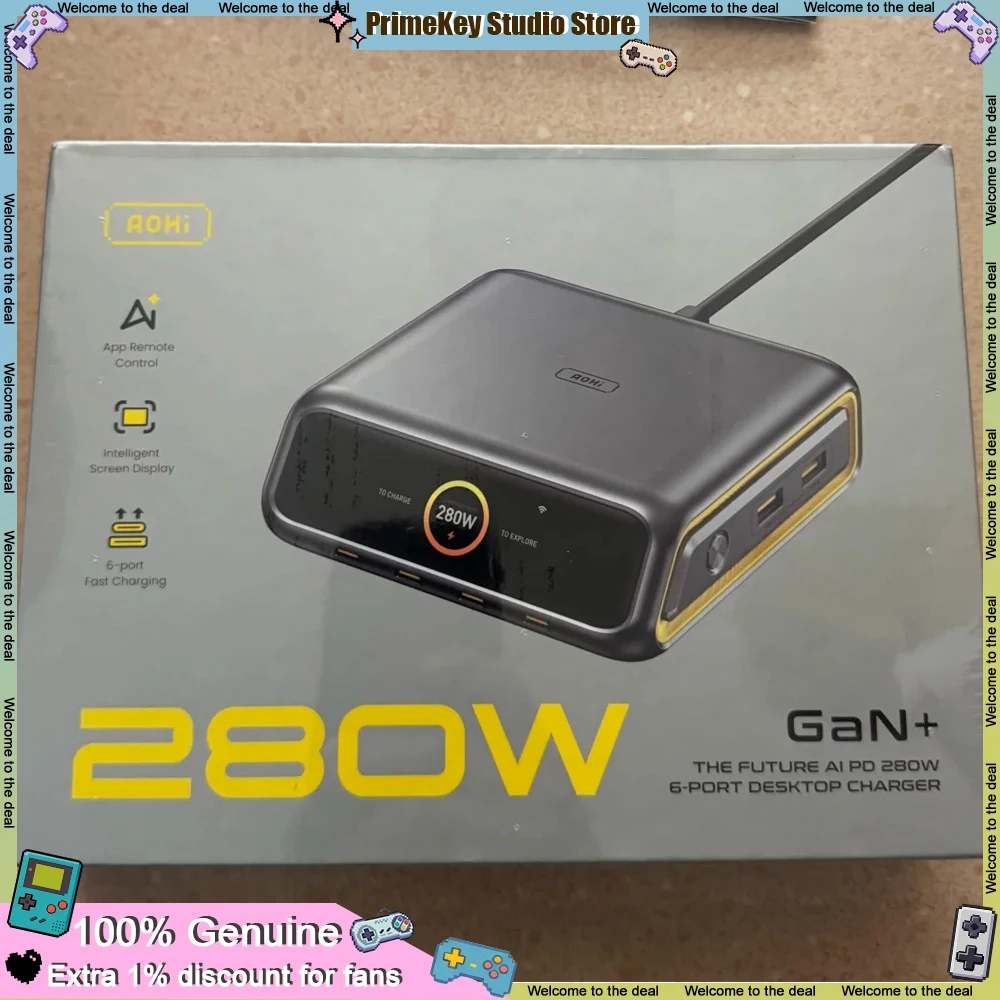 AOHI 280W GaN Desktop Charger PD3.2 6 Ports Single Port 240W OTA Support Fast Charging Smart APP Control for Laptop Tablet Phone