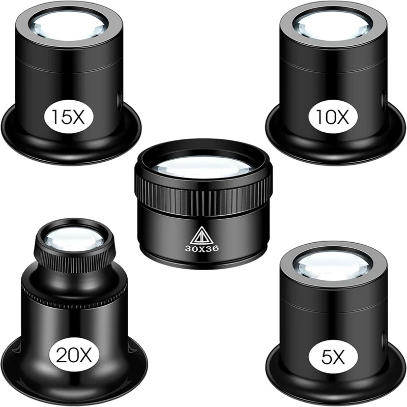 AAAN-5 Pieces Portable Monocular Magnifier Jewelers Loupe Magnifying Glass Eye Loops Magnifier For Textile Optical Circuit Coins