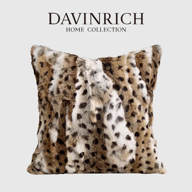 DAVINRICH Snow Leopard Faux Fur Decorative Cushion Cover Sophisticated Blend Of Natural Tones Luxury Pillow Case Rich Home Decor