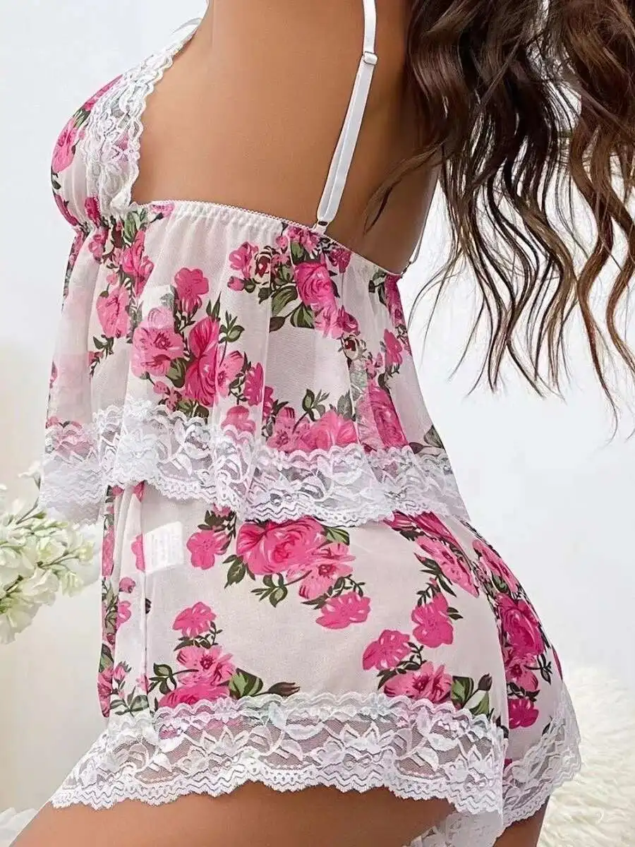 جديد مثير زائد الأزهار الحمالات السراويل أعلى المرأة المنزل دعوى كثيفة زهرة مريحة الترفيه المرأة الحلو قطعتين دعوى XG7A