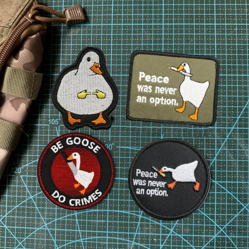 

Cartoon Goose Embroidery Stickers on Clothes Hook and Loop Patches Backpack Funny Animals Tactical Patch Badges