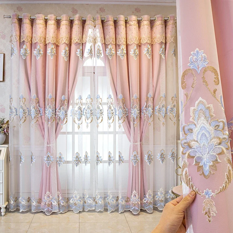 European Embroidered Curtains for Bedroom Living Dining Room Tulle Double Layer High Shading Balcony Windows Door Luxury