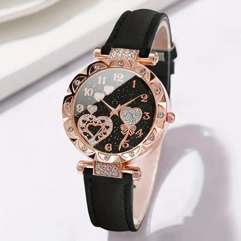 4PCS Fashion Simple Women's PU Leather Watch Quartz Watch Bracelet Set
