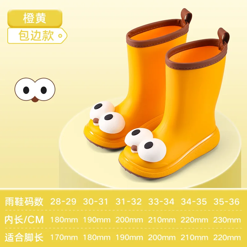 New Children\'s rain shoes cartoon big eyes boys and girls baby non-slip waterproof warm cotton fashion mid-calf rain boots kids