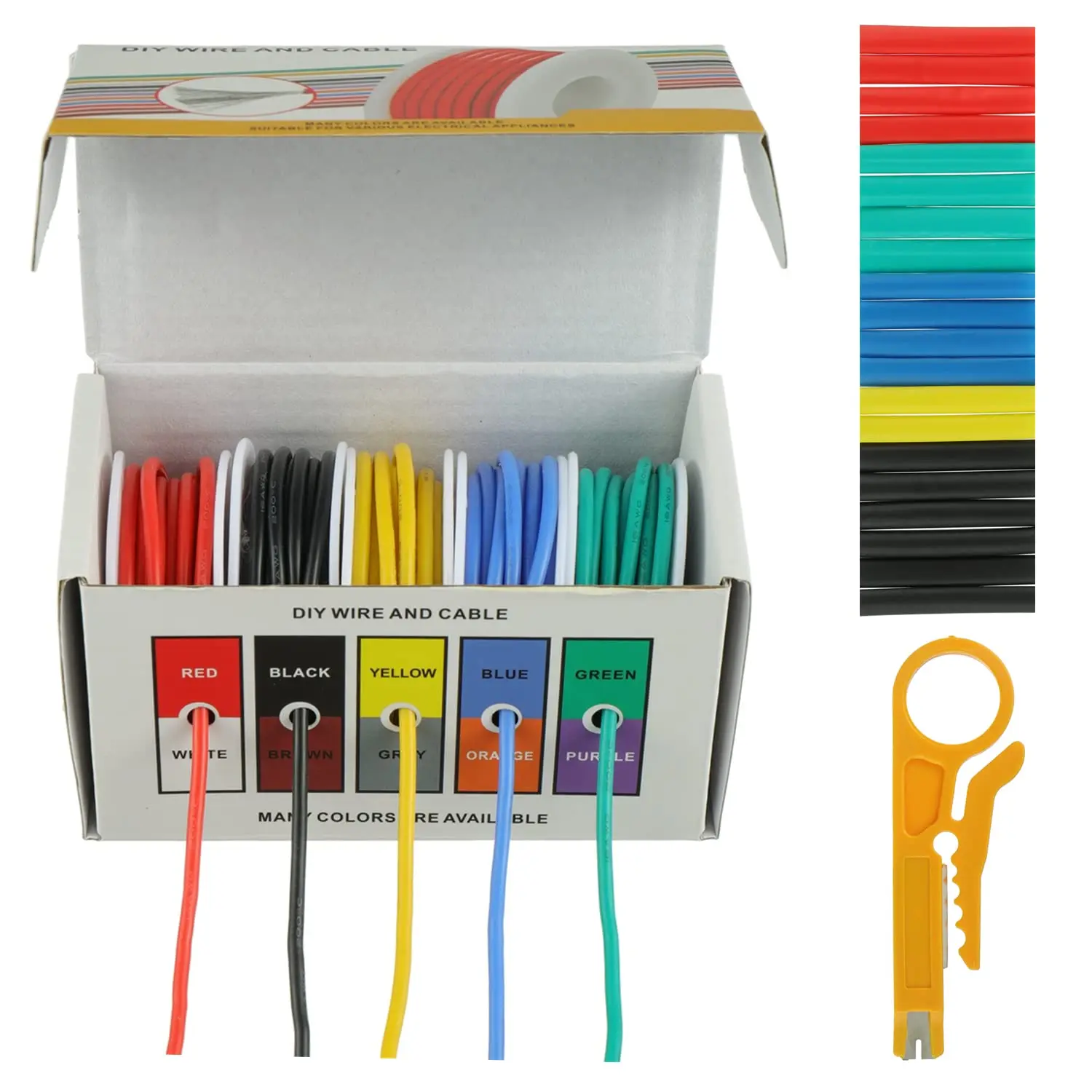 16/18/20/22/24/26/28/30 AWG Silicone  Electric Wire Flexible Silicone Wires 22 Gauge Stranded Tinned Copper Wire 5 Colors 16.4ft