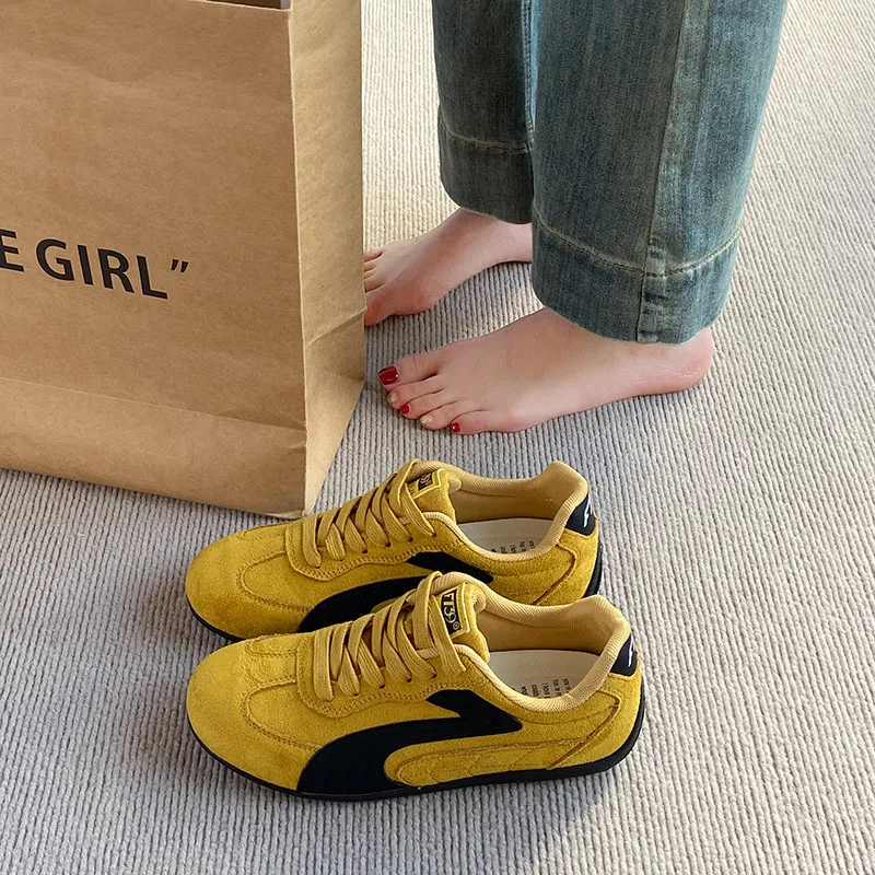 Yellow Racing Dequan Women's Shoes Soft Bottom Agan Retro Lightweight Board Shoes Casual Sneakers Comfortable All-Match
