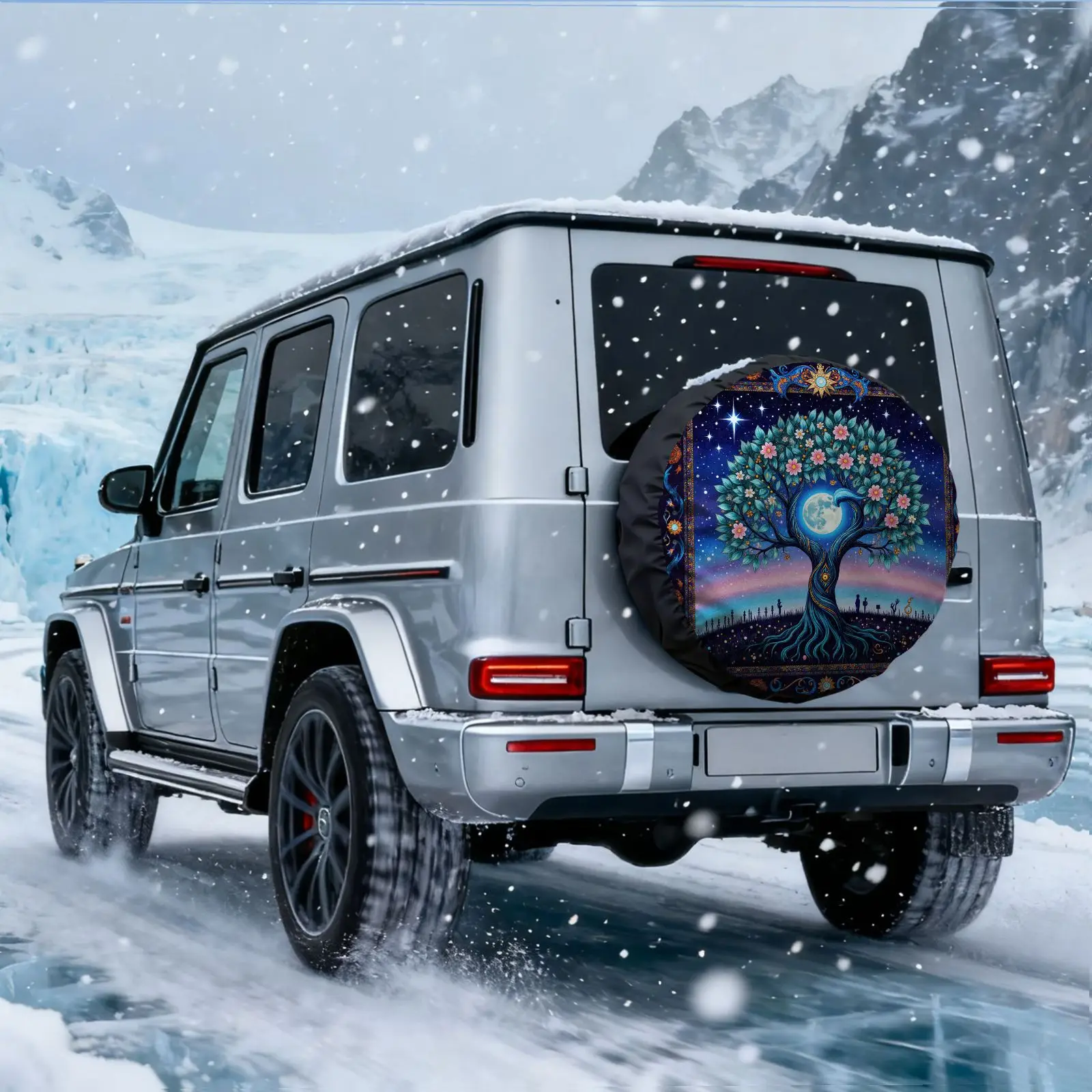 Tire Cover With A Dreamy Starry Sky Tree Pattern, Made Of Polyester Fiber, Decorative Spare Tire Cover, Dustproof Tire Cover For