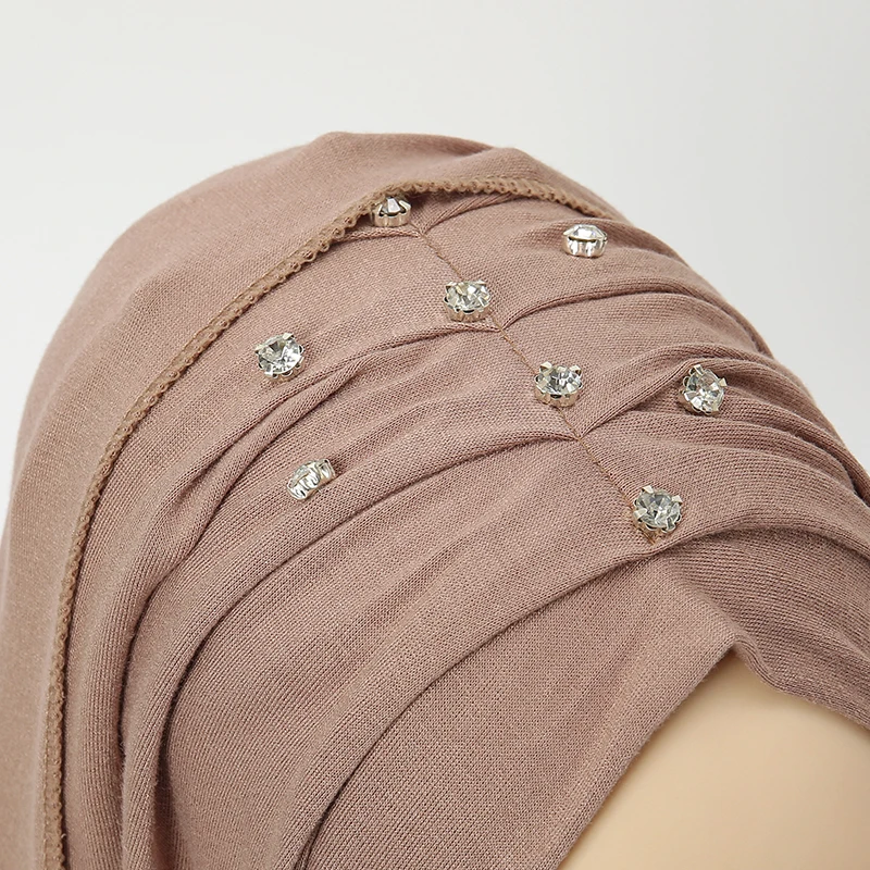 Hijab de Jersey instantáneo con diamantes de imitación, pañuelo musulmán, pañuelo islámico, turbante, diadema lista, novedad