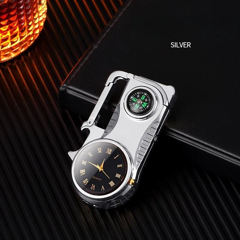 New Metal Multifunctional Windproof Direct Flame Gas Lighter Real Dial Outdoor Compass Wine Opener Keychain Lighter